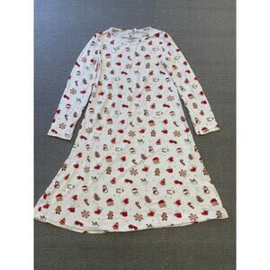 Bellabu Bear Girls 9/10Y White Christmas Gingerbread Nightgown Pajama Dress